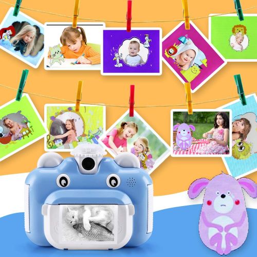  Barchrons Instant Print Digital Kids Camera 1080P Rechargeable Kids Camera for Girls Video Camera with 32G SD Card for 6-12 Years Old Girls Boys Childrens Day