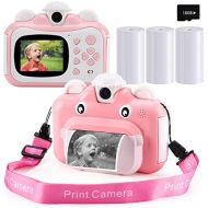 Barchrons Instant Print Digital Kids Camera 1080P Rechargeable Kids Camera for Girls Video Camera with 32G SD Card Gift for 6-12 Years Old Girls Boys Merry Christmas