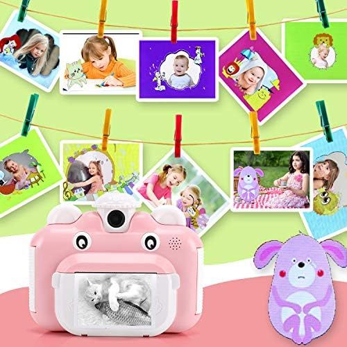  Barchrons Instant Print Digital Kids Camera 1080P Rechargeable Kids Camera for Girls Video Camera with 32G SD Card Gift for 6-12 Years Old Girls Boys Merry Christmas