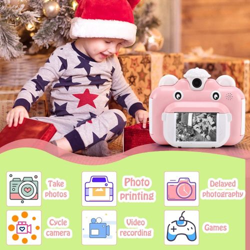  [아마존베스트]Barchrons Instant Print Digital Kids Camera 1080P Rechargeable Kids Camera for Girls Video Camera with 16G SD Card, Ideal Toy for 3-12 Years Old Girls Boys Party