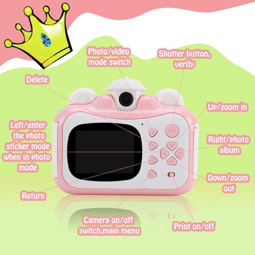  [아마존베스트]Barchrons Instant Print Digital Kids Camera 1080P Rechargeable Kids Camera for Girls Video Camera with 16G SD Card, Ideal Toy for 3-12 Years Old Girls Boys Party