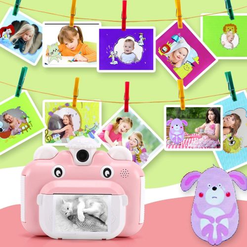  [아마존베스트]Barchrons Instant Print Digital Kids Camera 1080P Rechargeable Kids Camera for Girls Video Camera with 16G SD Card, Ideal Toy for 3-12 Years Old Girls Boys Party