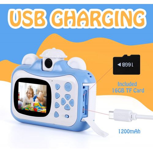  [아마존베스트]Barchrons Instant Print Digital Kids Camera 1080P Rechargeable Kids Camera for Girls Boys Video Camera with 16G SD Card, Ideal Toy for 3-12 Years Old Girls Boys Party