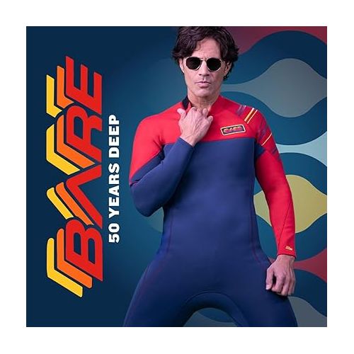  BARE 50th Annivesary Men's 3/2 MM Wetsuit, Revelation, Retro Design, Comfortable