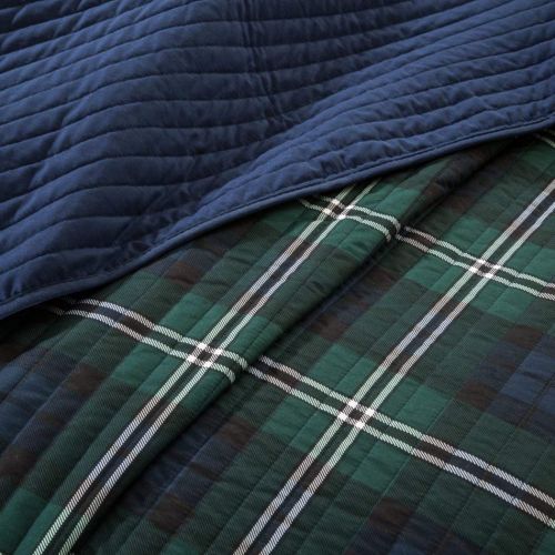  Bare 3 Piece Boys Navy Blue Green Madras Glen Plaid Theme Coverlet Twin XL Set, Stylish All Over Tartan Check Plaided Bedding, Horizontal Vertical Stripe Lodge Cabin Themed Pattern