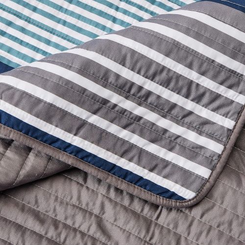  Bare Intelligent Design Paul Twin/Twin XL Size Teen Boys Quilt Bedding Set - Blue Grey, Striped  4 Piece Boys Bedding Quilt Coverlets  Ultra Soft Microfiber Bed Quilts Quilted Coverle