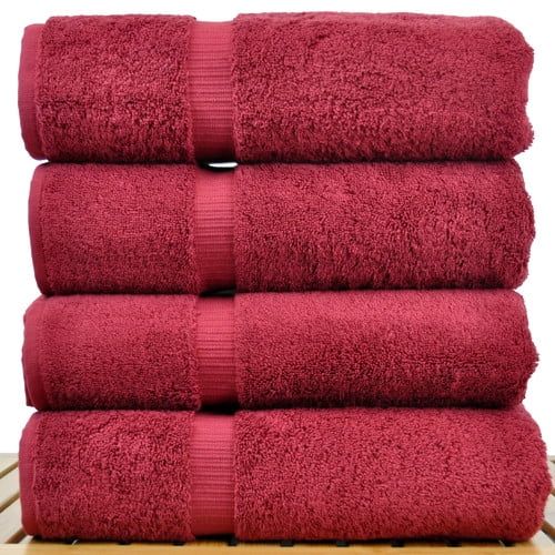  Bare Cotton Luxury Hotel & Spa Towel 100% Genuine Turkish Cotton Bath Towels - Navy Blue - Dobby Border - Set Of 4
