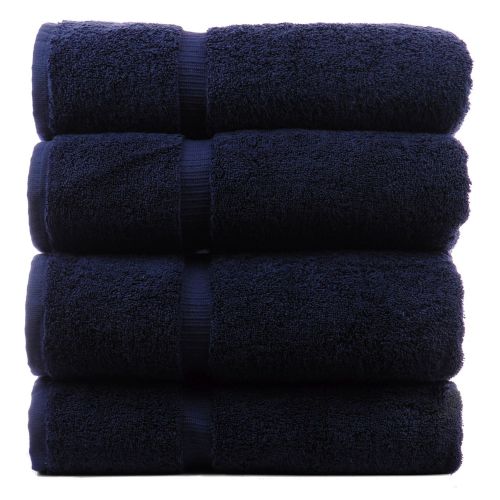  Bare Cotton Luxury Hotel & Spa Towel 100% Genuine Turkish Cotton Bath Towels - Navy Blue - Dobby Border - Set Of 4