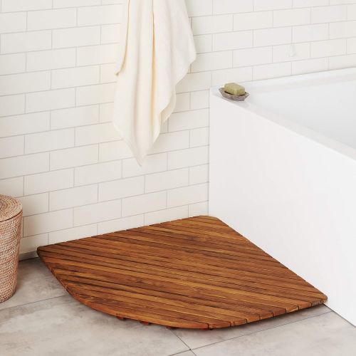  Bare Decor 30 by 30-Inch Erika Corner Shower Spa Mat in Solid Teak Wood and Oiled Finish, X-Large