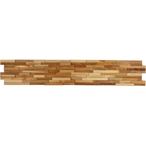  Bare Decor EZ-Wall Brick 3D Pattern Tile in Solid Teak Wood, Set of 10 Natural Finish Tiles