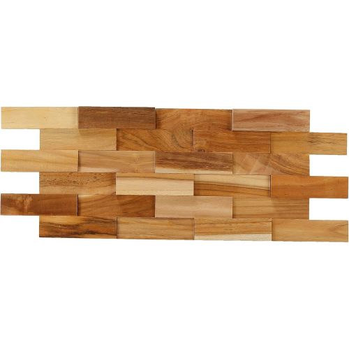  Bare Decor EZ-Wall Brick 3D Pattern Tile in Solid Teak Wood, Set of 10 Natural Finish Tiles