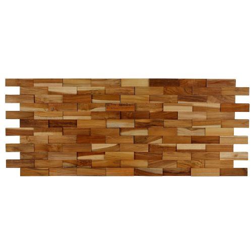  Bare Decor EZ-Wall Brick 3D Pattern Tile in Solid Teak Wood, Set of 10 Natural Finish Tiles