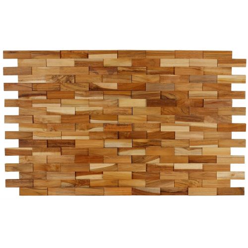  Bare Decor EZ-Wall Brick 3D Pattern Tile in Solid Teak Wood, Set of 10 Natural Finish Tiles