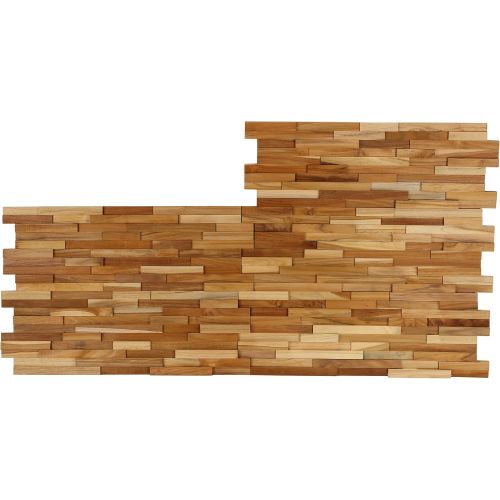  Bare Decor EZ-Wall Brick 3D Pattern Tile in Solid Teak Wood, Set of 10 Natural Finish Tiles