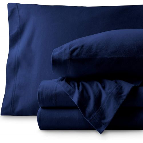  [아마존 핫딜]  [아마존핫딜]Bare Home Jersey Sheet Set, Ultra Soft, 100% Cotton - Breathable - Deep Pocket (Split King, Dark Blue)