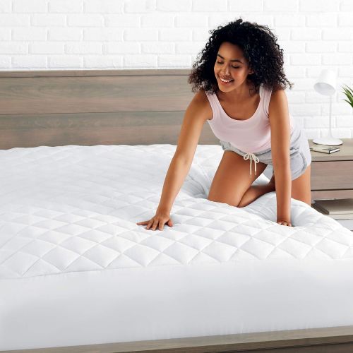  [아마존 핫딜] [아마존핫딜]Bare Home Quilted Fitted Mattress Pad - Cooling Mattress Topper - Hypoallergenic Down Alternative Fiberfill - Stretch-to-Fit (Queen)