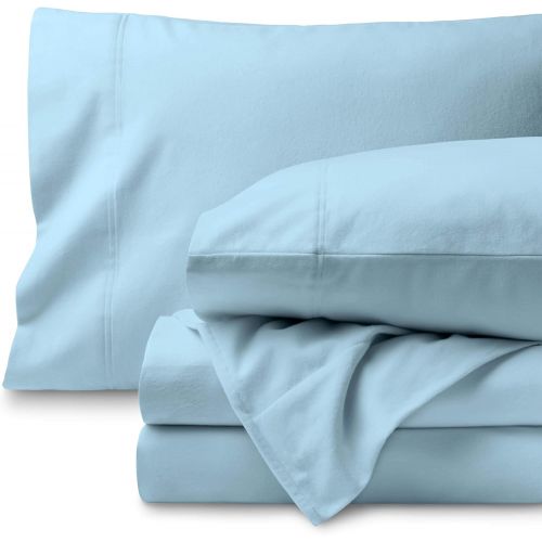  [아마존 핫딜] Bare Home Flannel Sheet Set 100% Cotton, Velvety Soft Heavyweight - Double Brushed Flannel - Deep Pocket (Split King, Light Blue)