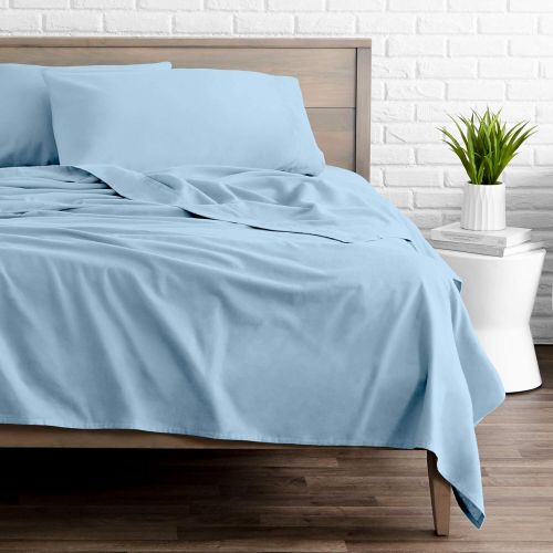  [아마존 핫딜] Bare Home Flannel Sheet Set 100% Cotton, Velvety Soft Heavyweight - Double Brushed Flannel - Deep Pocket (Split King, Light Blue)