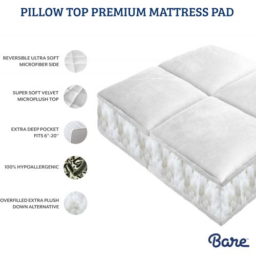  [아마존 핫딜] Bare Home Pillow-Top Full Mattress Pad - Premium Goose Down Alternative - Overfilled Microplush Reversible Top - Super-Soft Hypoallergenic Mattress Topper (Full)