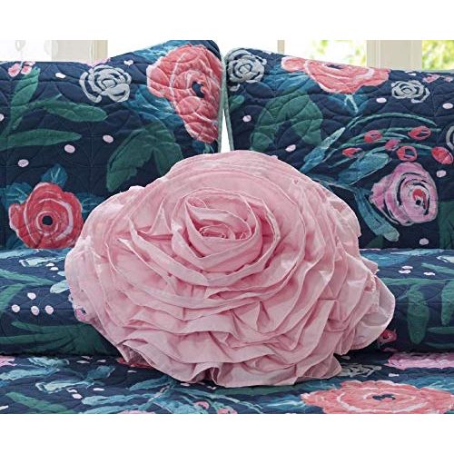  Barefoot Rose Teal Full Queen Quilt Set,Turquoise Floral Twin Bedding,Candy Pink Green Garden Leaves Leaf Spring Tropical Jungle Park Natural Dark Flowers Colorful Cotton Female Girls Refre