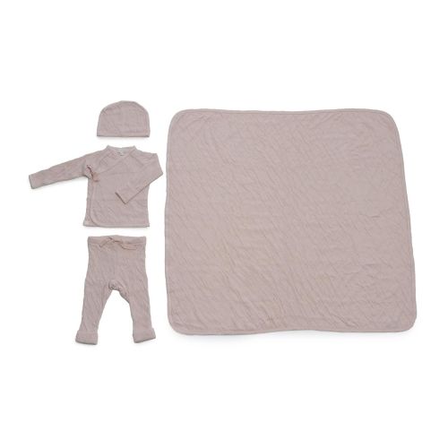  Barefoot Dreams Bundle Infant 4-Piece Set with Swaddle Blanket, Hat, Long-Sleeve Shirt, Pants, 100% Cotton