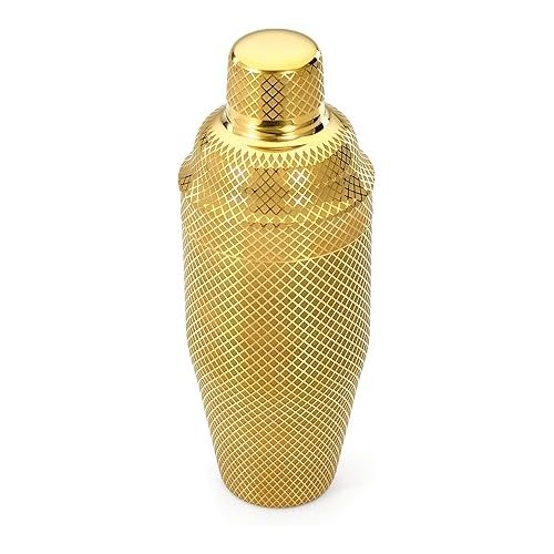  Barfly 3-Piece Diamond Lattice Etch Japanese Cocktail Shaker Set (24 Oz/700ml), Gold Plated