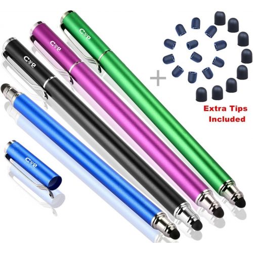  [아마존베스트]Bargains Depot Capacitive Stylus/Styli 2-in-1 Universal Touch Screen Pen for All Touch Screen Tablets/Cell Phones with 20 Extra Replaceable Soft Rubber Tips (4 Pieces, Black/Blue/P