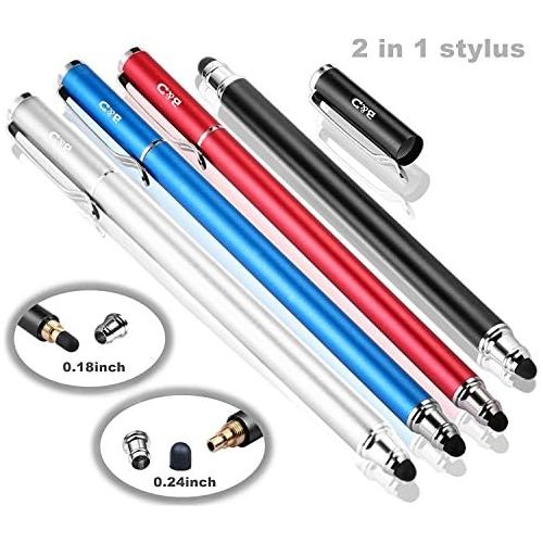  [아마존베스트]Bargains Depot Capacitive Stylus/Styli 2-in-1 Universal Stylus Pens for All Touch Screen Tablets/Cell Phones with 20 Extra Replaceable Soft Rubber Tips (4 pieces, Black/Red/Silver/