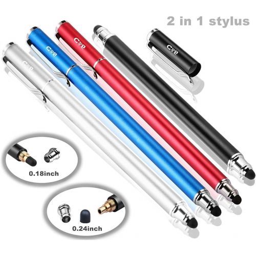  [아마존베스트]Bargains Depot Capacitive Stylus/Styli 2-in-1 Universal Stylus Pens for All Touch Screen Tablets/Cell Phones with 20 Extra Replaceable Soft Rubber Tips (4 pieces, Black/Red/Silver/