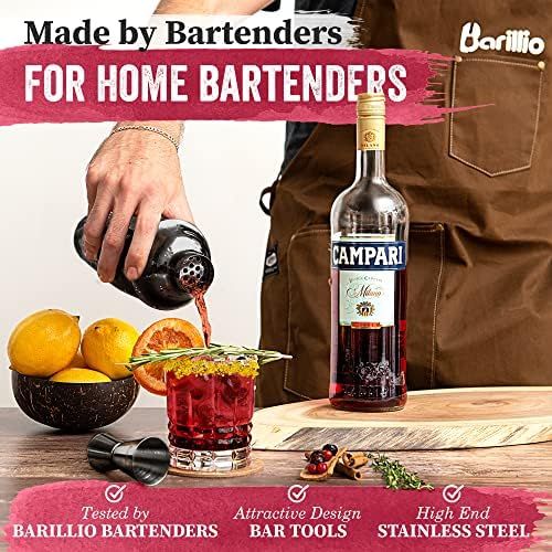  [아마존베스트]Black Cocktail Shaker Set Bartender Kit by BARILLIO: 24 oz Stainless Steel Martini Mixer, Muddler, Mixing Spoon, jigger, 2 liquor pourers, Velvet Bag, Recipes Booklet & eBook