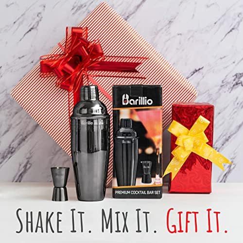  [아마존베스트]Black Cocktail Shaker Set Bartender Kit by BARILLIO: 24 oz Stainless Steel Martini Mixer, Muddler, Mixing Spoon, jigger, 2 liquor pourers, Velvet Bag, Recipes Booklet & eBook