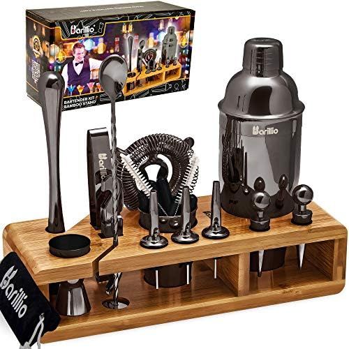  [아마존베스트]Black 23-Piece Bartender Kit Cocktail Shaker Set by BARILLIO: Stainless Steel Bar Tools With Sleek Bamboo Stand, Velvet Carry Bag & Recipes Booklet | Ultimate Drink Mixing Adventur