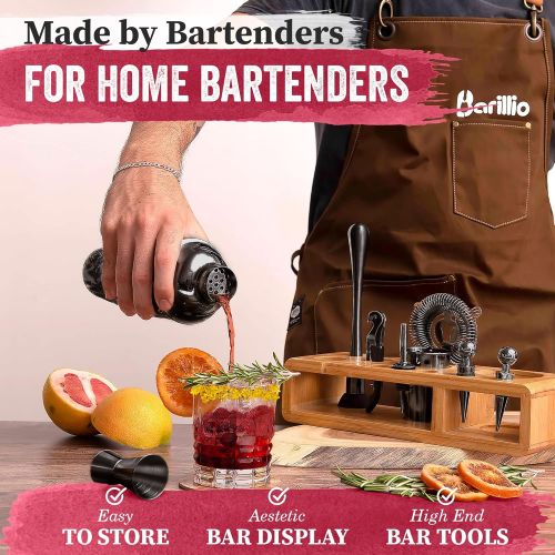  [아마존베스트]Black 23-Piece Bartender Kit Cocktail Shaker Set by BARILLIO: Stainless Steel Bar Tools With Sleek Bamboo Stand, Velvet Carry Bag & Recipes Booklet | Ultimate Drink Mixing Adventur