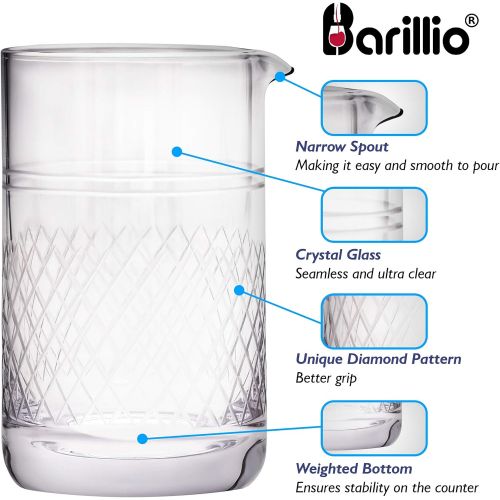  [아마존베스트]Barillio 20 Oz Crystal Cocktail Mixing Glass Set | Seamless Mixing Pitcher for Stirred Cocktail with Weighted Bottom | Old Fashioned Kit for Bartenders