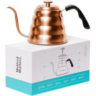 Barista Warrior Gooseneck Kettle for Pour Over Coffee and Tea with Thermometer for Exact Temperature, Precision Pour Drip Spout, Compatible with all Stove Tops (Copper Coated, 1.2