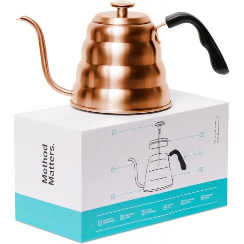  Barista Warrior Gooseneck Kettle for Pour Over Coffee and Tea with Thermometer for Exact Temperature, Precision Pour Drip Spout, Compatible with all Stove Tops (Copper Coated, 1.2