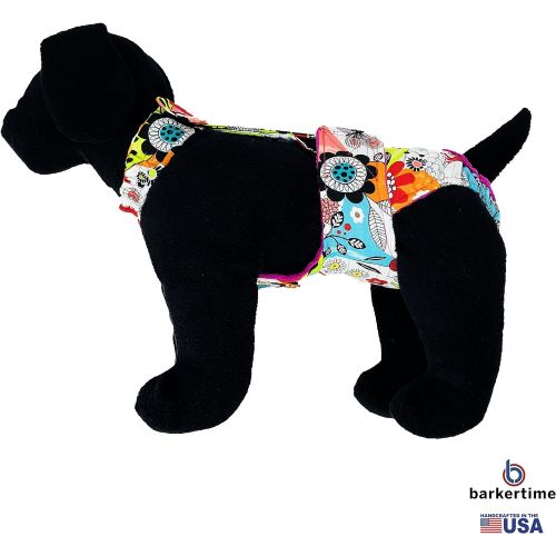  Barkertime Dog Diaper Overall - Made in USA - Flower Garden Escape-Proof Washable Dog Diaper Overall for Dog Incontinence, Marking, Housetraining and Females in Heat