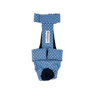 Barkertime Dog Diaper Overall - Made in USA - White Polka Dot on Baby Blue Escape-Proof Washable Dog Diaper Overall for Dog Incontinence, Marking, Housetraining and Females in Heat