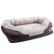 BarksBar Gray Orthopedic Dog Bed - Snuggly Sleeper - with Grooved Orthopedic Foam, Extra Comfy Cotton-Padded Rim Cushion and Nonslip Bottom