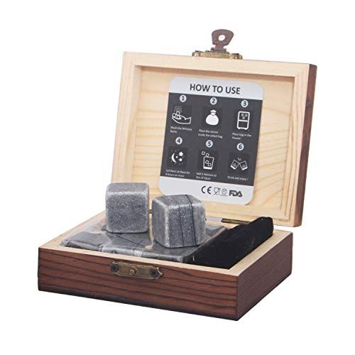  [아마존베스트]Whiskey Stones Gift Set Pack of 9 Whiskey Rocks in Engraved Wooden Gift Box, Christmas Gifts for Dad/Whisky/Bourbon Drinker, Men/Women Birthday Present, Father Day Gift - Barleo Ma