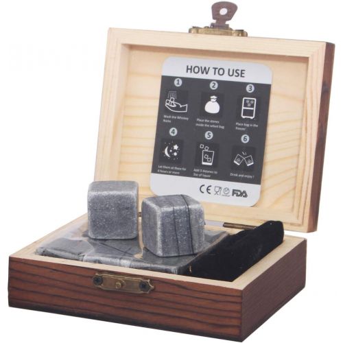  [아마존베스트]Whiskey Stones Gift Set Pack of 9 Whiskey Rocks in Engraved Wooden Gift Box, Christmas Gifts for Dad/Whisky/Bourbon Drinker, Men/Women Birthday Present, Father Day Gift - Barleo Ma