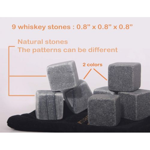  [아마존베스트]Whiskey Stones Gift Set Pack of 9 Whiskey Rocks in Engraved Wooden Gift Box, Christmas Gifts for Dad/Whisky/Bourbon Drinker, Men/Women Birthday Present, Father Day Gift - Barleo Ma
