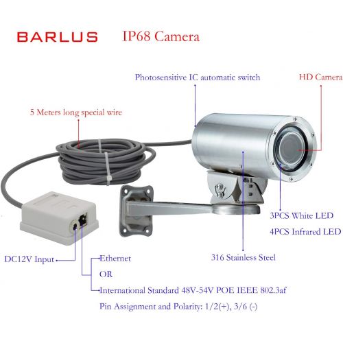  Barlus Underwater Camera 304 Stainless Steel IP68 1080P 2MP POE IP Camera 5 Meters Length Special Line Lens 3.6MM