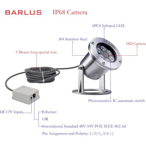  Barlus Underwater Camera 304 Stainless Steel IP68 1080P 2MP POE IP Camera 5 Meters Length Special Line Lens 3.6MM