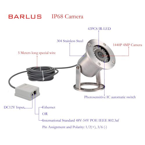  Barlus Underwater Camera 304 Stainless Steel IP68 1080P 2MP POE IP Camera 5 Meters Length Special Line Lens 3.6MM