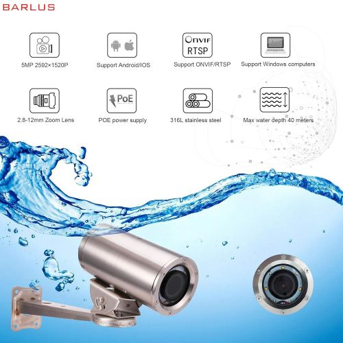  Barlus BARLUS 316L Stainless Steel 1944P 5MP Underwater POE IP Camera WANLAN Remote Adjustment 2.8-12mm Electric Zoom Lens and Intelligent Adjustment White Llight OR Infrared Ligh IP68