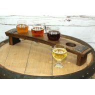 /BarnWorksDesigns Beer Flight Tray Made From Reclaimed Whiskey Barrel Stave ~ 4 Belgian Tasting Glass Included