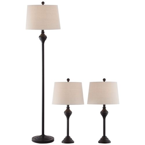  Barnes and Ivy Traditional Table Floor Lamps Set of 3 Dark Bronze White Tapered Drum Shade for Living Room Family Bedroom Bedside