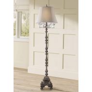 Duval French Traditional Floor Lamp Distressed Candlestick Crystal Glass Beading Cream Bell Shade for Living Room Reading - Barnes and Ivy