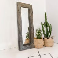 Barnyard Designs Long Decorative Wall Mirror, Rustic Distressed Unfinished Wood Frame, Vertical and Horizontal Hanging Mirror Wall Decor 58 x 24
